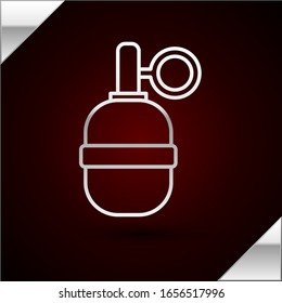 Silver line Hand grenade icon isolated on dark red background. Bomb explosion.  Vector Illustration