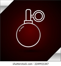 Silver line Hand grenade icon isolated on dark red background. Bomb explosion.  Vector Illustration