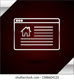 Silver line Hanging sign with text Online Sale icon isolated on dark red background. Signboard with text Sale.  Vector Illustration