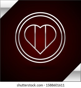 Silver line Heart icon isolated on dark red background. Happy Saint Patrick day.  Vector Illustration