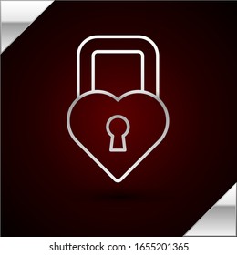 Silver line heart icon isolated on dark red background. Locked Heart. Love symbol and keyhole sign. Valentines day.  Vector Illustration