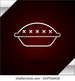 Silver line Homemade pie icon isolated on dark red background.  Vector Illustration