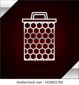 Silver line Honeycomb icon isolated on dark red background. Honey cells symbol. Sweet natural food.  Vector Illustration