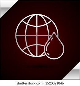 Silver line Honeycomb map of the world icon isolated on dark red background. World bee day. Concept ecological event.  Vector Illustration
