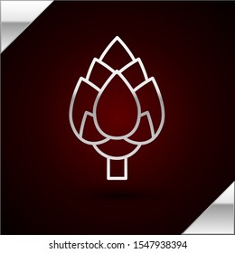 Silver line Hop icon isolated on dark red background.  Vector Illustration