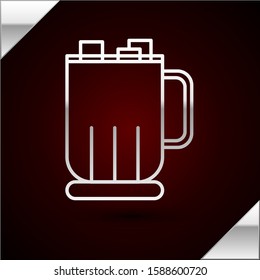 Silver line Hot chocolate cup with marshmallows icon isolated on dark red background. Merry Christmas and Happy New Year.  Vector Illustration