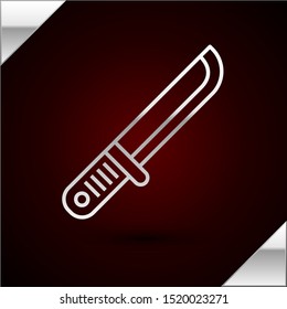 Silver line Hunter knife icon isolated on dark red background. Army knife.  Vector Illustration