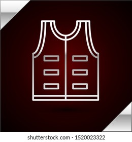 Silver line Hunting jacket icon isolated on dark red background. Hunting vest.  Vector Illustration