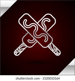 Silver line Ice cream icon isolated on dark red background. Sweet symbol.  Vector Illustration