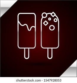 Silver line Ice cream icon isolated on dark red background. Sweet symbol.  Vector Illustration