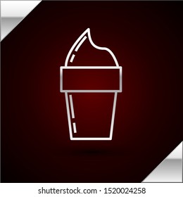 Silver line Ice cream in waffle cone icon isolated on dark red background. Sweet symbol.  Vector Illustration