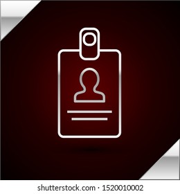 Silver line Identification badge icon isolated on dark red background. It can be used for presentation, identity of the company, advertising.  Vector Illustration