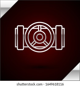 Silver line Industry metallic pipes and valve icon isolated on dark red background.  Vector Illustration