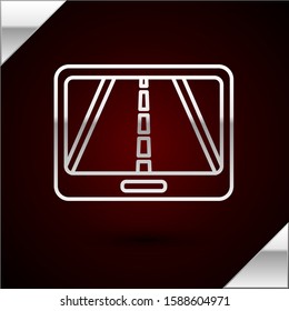 Silver line Infographic of city map navigation icon isolated on dark red background. Mobile App Interface concept design. Geolacation concept.  Vector Illustration