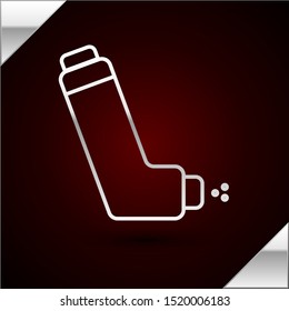 Silver line Inhaler icon isolated on dark red background. Breather for cough relief, inhalation, allergic patient. Medical allergy asthma inhaler spray.  Vector Illustration