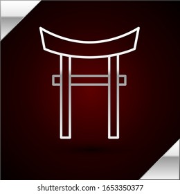 Silver line Japan Gate icon isolated on dark red background. Torii gate sign. Japanese traditional classic gate symbol.  Vector Illustration