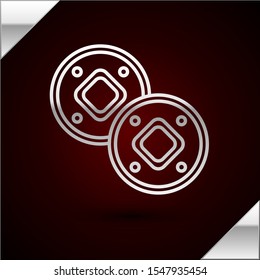 Silver line Jewish coin icon isolated on dark red background. Currency symbol.  Vector Illustration