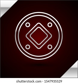 Silver line Jewish coin icon isolated on dark red background. Currency symbol.  Vector Illustration
