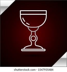 Silver line Jewish goblet icon isolated on dark red background. Jewish wine cup for kiddush. Kiddush cup for Shabbat.  Vector Illustration