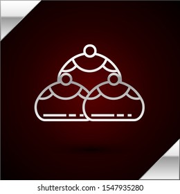 Silver line Jewish sweet bakery icon isolated on dark red background. Hanukkah sufganiyot. Jewish easter cake.  Vector Illustration