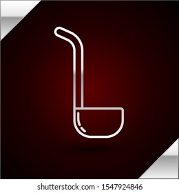 Silver line Kitchen ladle icon isolated on dark red background. Cooking utensil. Cutlery spoon sign.  Vector Illustration