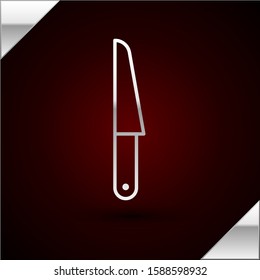 Silver line Knife icon isolated on dark red background. Cutlery symbol.  Vector Illustration