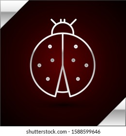 Silver line Ladybug icon isolated on dark red background.  Vector Illustration