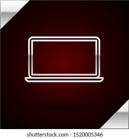 Silver line Laptop icon isolated on dark red background. Computer notebook with empty screen sign.  Vector Illustration