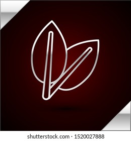 Silver line Leafs icon isolated on dark red background. Fresh natural product symbol.  Vector Illustration