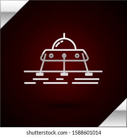 Silver line Mars rover icon isolated on dark red background. Space rover. Moonwalker sign. Apparatus for studying planets surface.  Vector Illustration