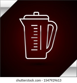 Silver line Measuring cup to measure dry and liquid food icon isolated on dark red background. Plastic graduated beaker with handle.  Vector Illustration