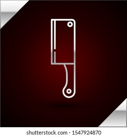 Silver line Meat chopper icon isolated on dark red background. Kitchen knife for meat. Butcher knife.  Vector Illustration
