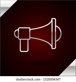 Silver line Megaphone icon isolated on dark red background. Loud speach alert concept. Bullhorn for Mouthpiece scream promotion.  Vector Illustration