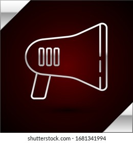 Silver line Megaphone icon isolated on dark red background. Loud speach alert concept. Bullhorn for Mouthpiece scream promotion.  Vector Illustration