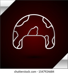 Silver line Military helmet icon isolated on dark red background. Army hat symbol of defense and protect. Protective hat.  Vector Illustration