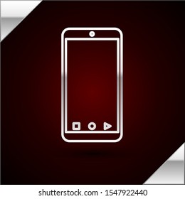 Silver line Mobile smart phone with app delivery tracking icon isolated on dark red background. Parcel tracking.  Vector Illustration