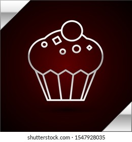 Silver line Muffin icon isolated on dark red background.  Vector Illustration