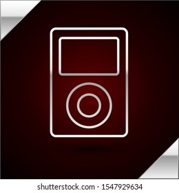 Silver line Music player icon isolated on dark red background. Portable music device.  Vector Illustration