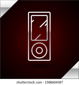 Silver line Music player icon isolated on dark red background. Portable music device.  Vector Illustration