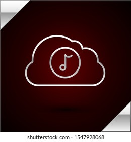 Silver line Music streaming service icon isolated on dark red background. Sound cloud computing, online media streaming, online song, audio wave.  Vector Illustration