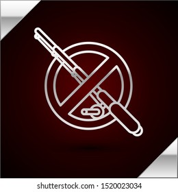 Silver line No fishing icon isolated on dark red background. Prohibition sign. Vector Illustration Silver line No fishing icon isolated on dark red background. Prohibition sign. Vector Illustration