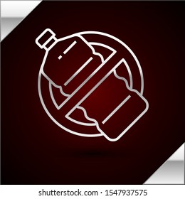 Silver line No plastic bottle icon isolated on dark red background.  Vector Illustration
