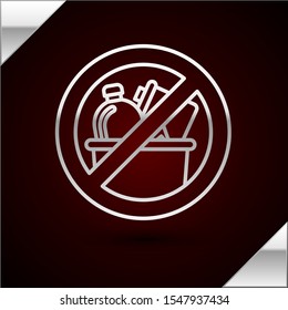 Silver line No trash icon isolated on dark red background.  Vector Illustration