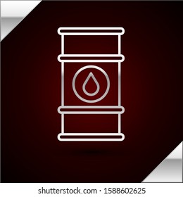 Silver line Oil barrel line icon isolated on dark red background. Oil drum container. For infographics, fuel, industry, power, ecology.  Vector Illustration