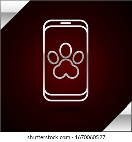 Silver line Online veterinary clinic symbol icon isolated on dark red background. Cross with dog veterinary care. Pet First Aid sign.  Vector Illustration