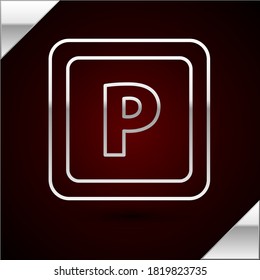 Silver line Parking icon isolated on dark red background. Street road sign.  Vector Illustration