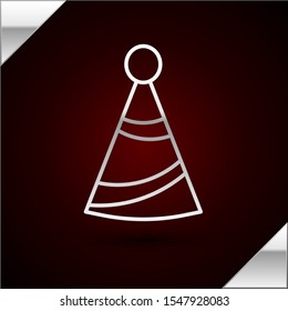 Silver line Party hat icon isolated on dark red background. Birthday hat.  Vector Illustration