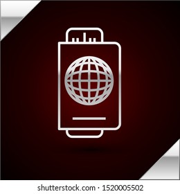 Silver line Passport with ticket icon isolated on dark red background. Identification Document. Concept travel and tourism.  Vector Illustration
