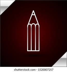 Silver line Pencil icon isolated on dark red background. Education sign. Drawing and educational tools. School office symbol.  Vector Illustration