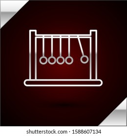 Silver line Pendulum icon isolated on dark red background. Newtons cradle.  Vector Illustration